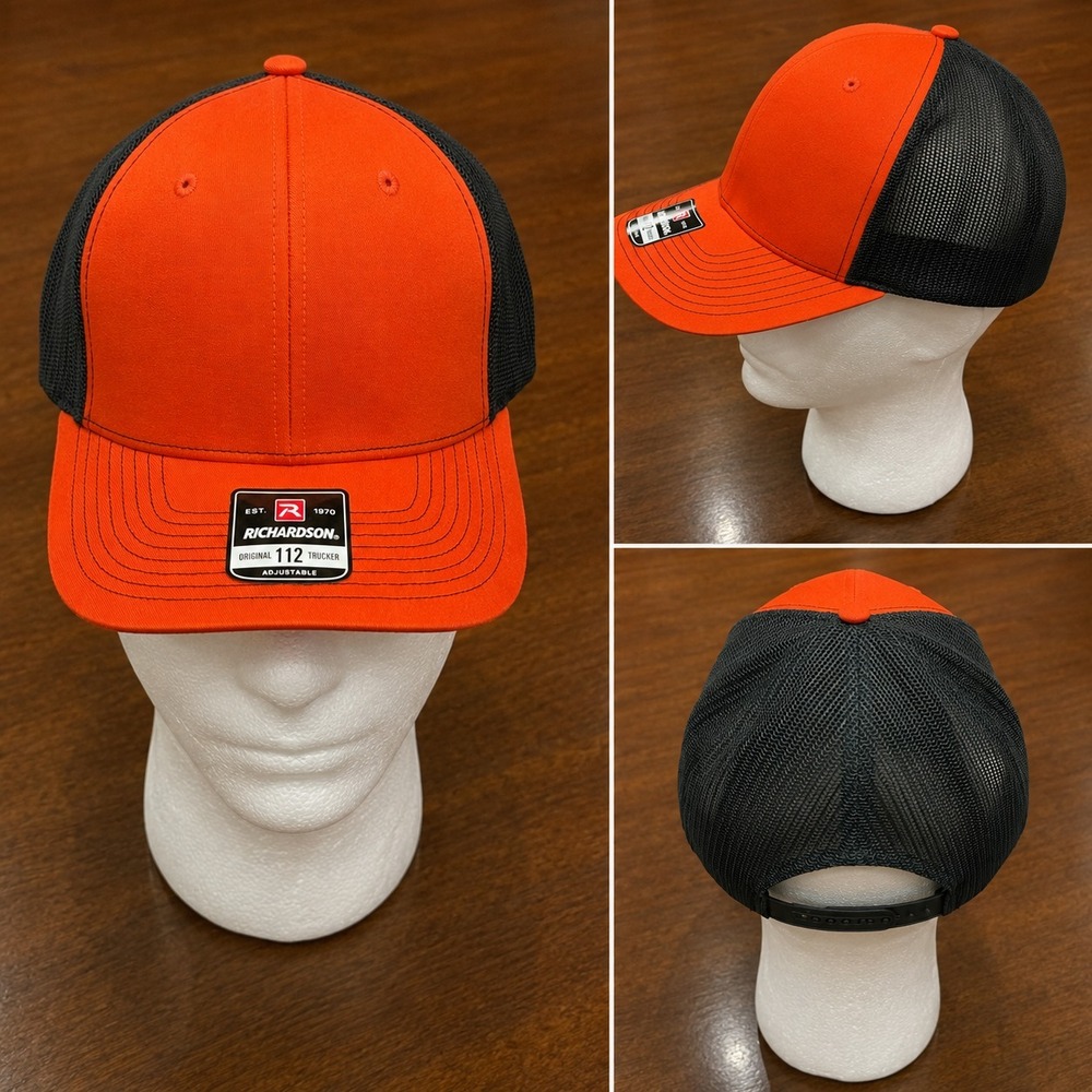 Richardson 112 Trucker Hat Orange Black Snapback Adjustable Blank Cap